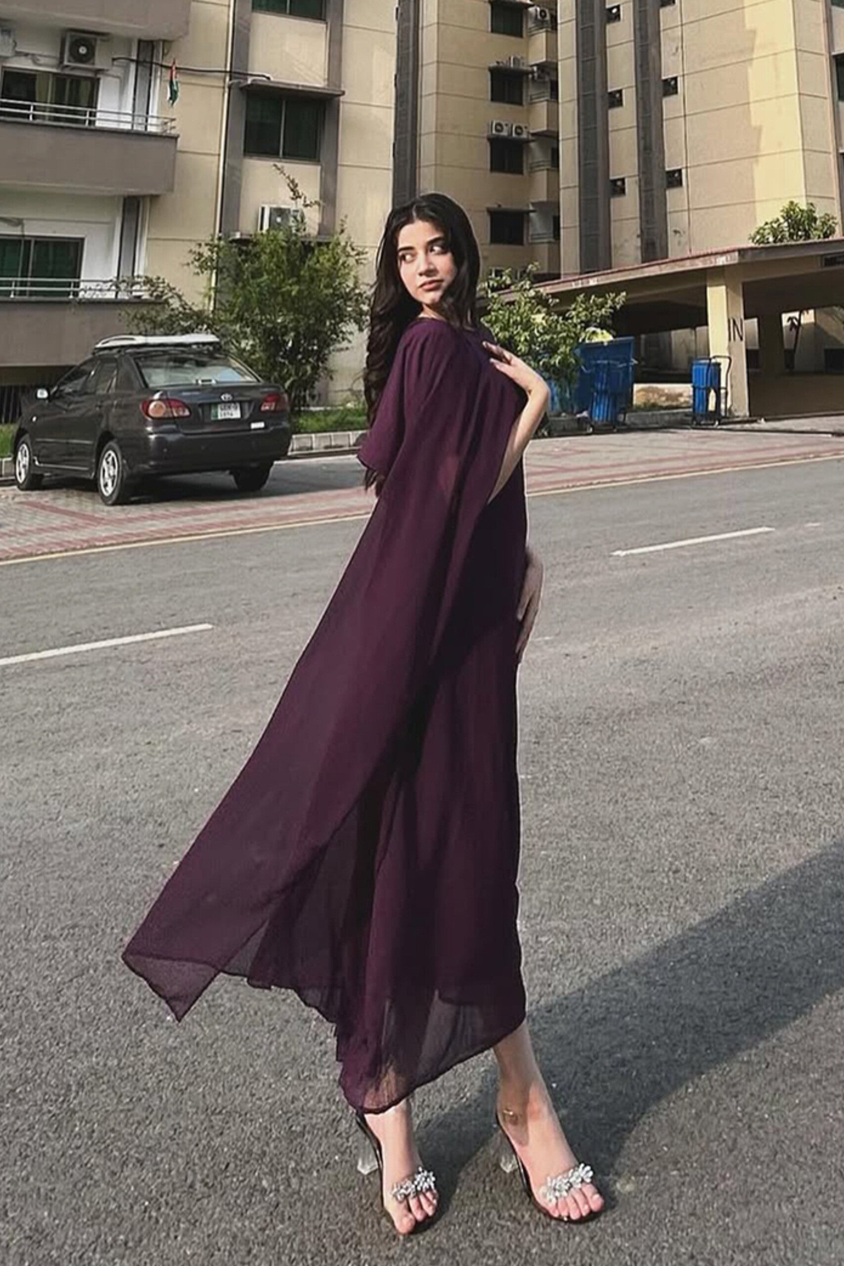 |• CHIFFON CAPE SHAWL DRESS•|