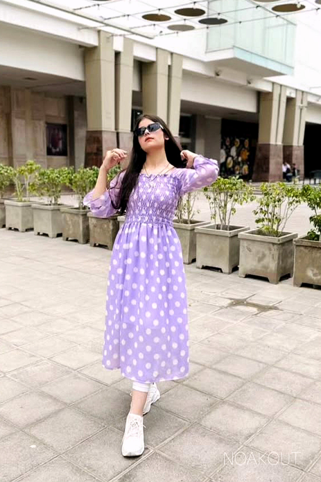 { POLKA DOT LEVENDER SMOCKED DRESS }