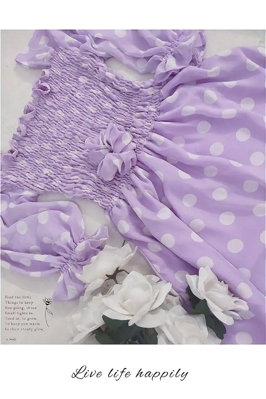 { POLKA DOT LEVENDER SMOCKED DRESS }
