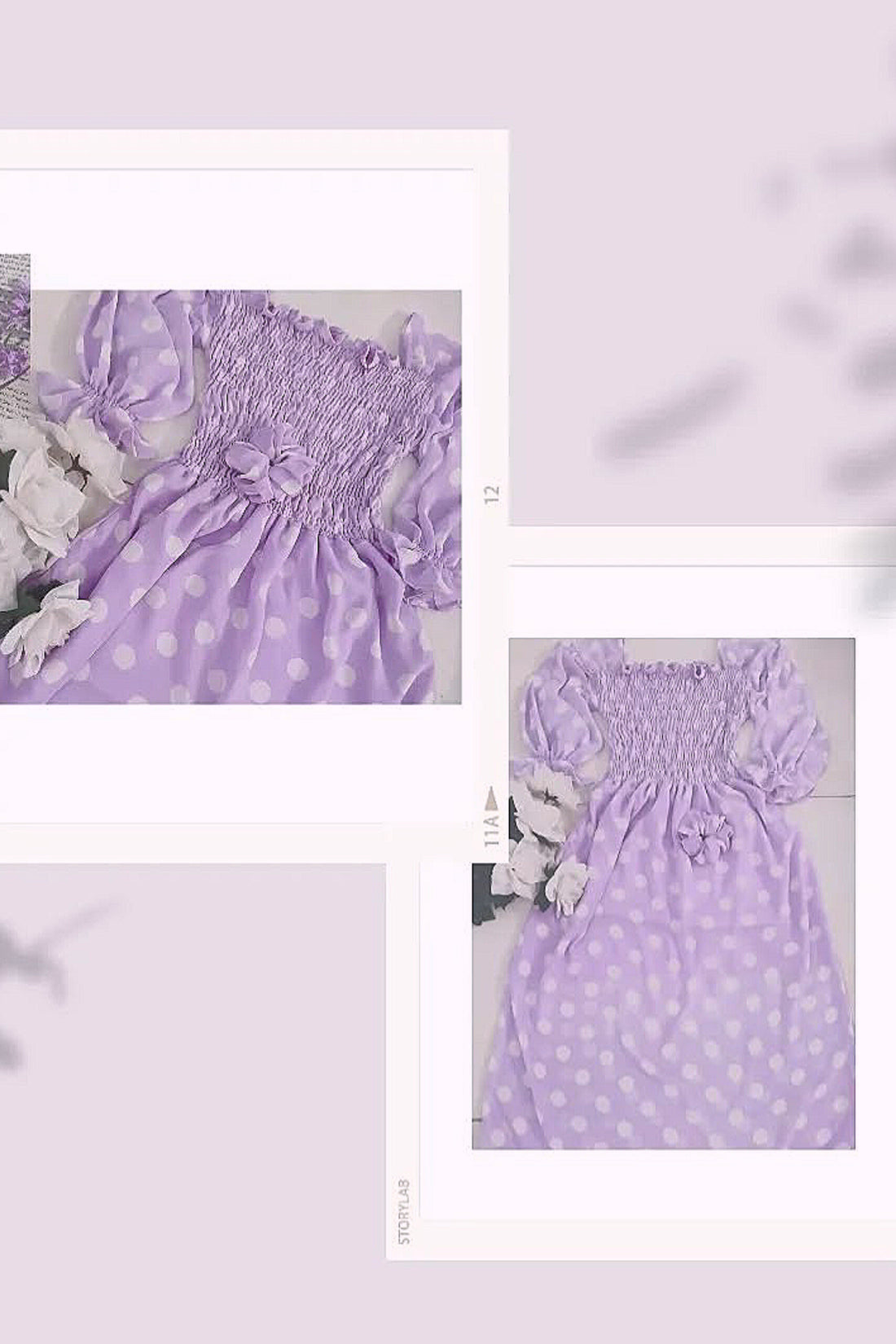 { POLKA DOT LEVENDER SMOCKED DRESS }